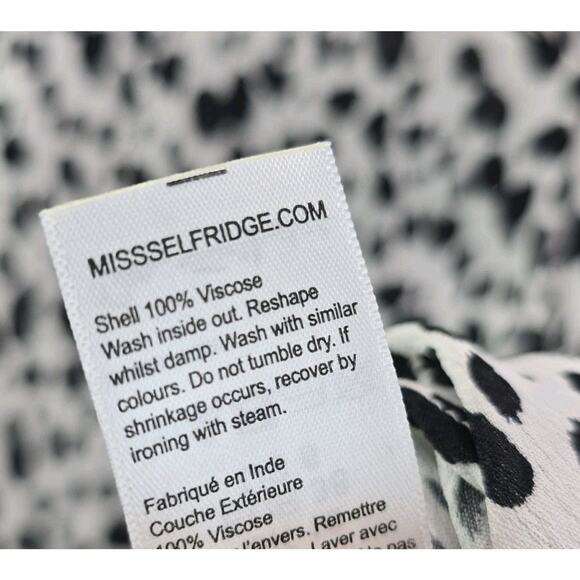 Miss Selffridge Shirt Womens Small White Black Blouse Peplum Tie Crop Cow Print - Picture 11 of 13